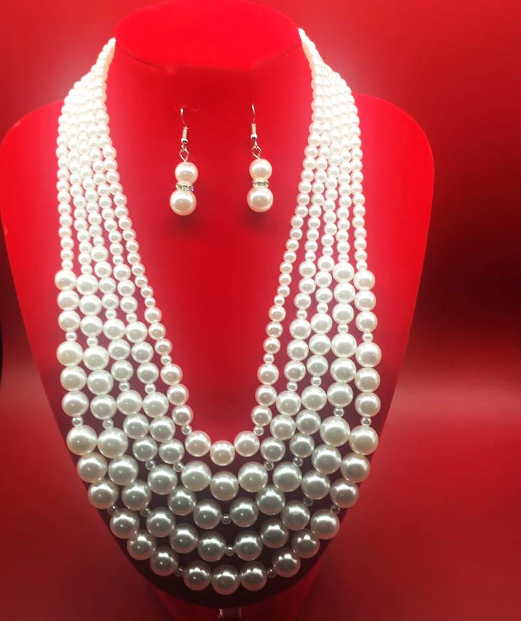 Factory wholesale pearl necklace and earring sets fashion charm multi-layers pearl jewelry sets