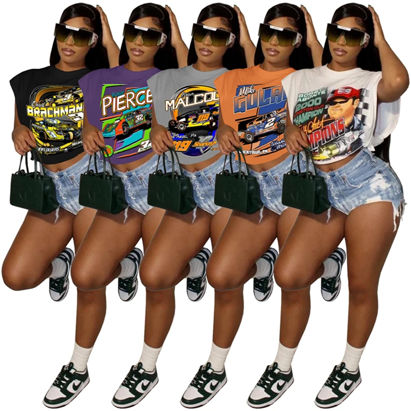 New Arrivals Streetwear Hollow Out Side Vintage 2000 Winston Cup Graphic Tees Shirt Women