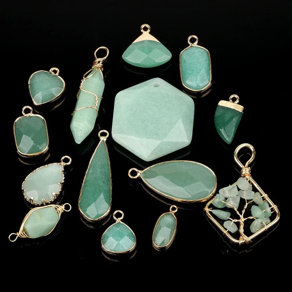 High Quality Fashion Men Women Green Aventurine Stone Charms Necklace Pendant for Jewelry Accessories