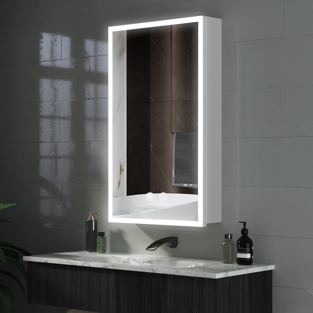 Wall Mounted Mirrored Cabinets new design with LED light inside for hotel project smart mirror cabinet