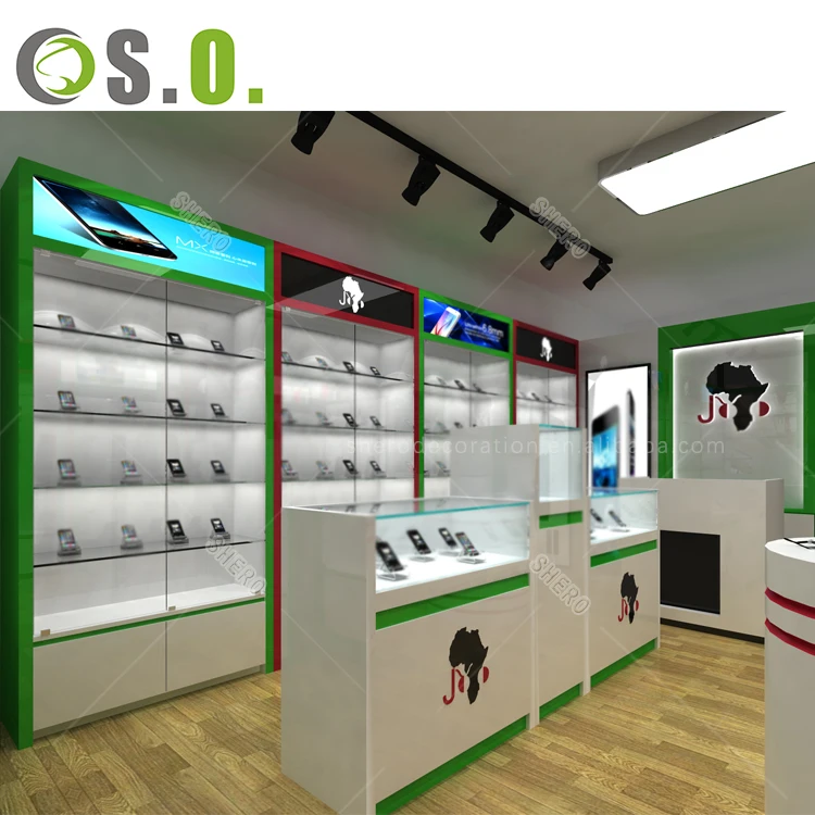 Simple modern computer shop interior design laptop display cabinet computer display showcase