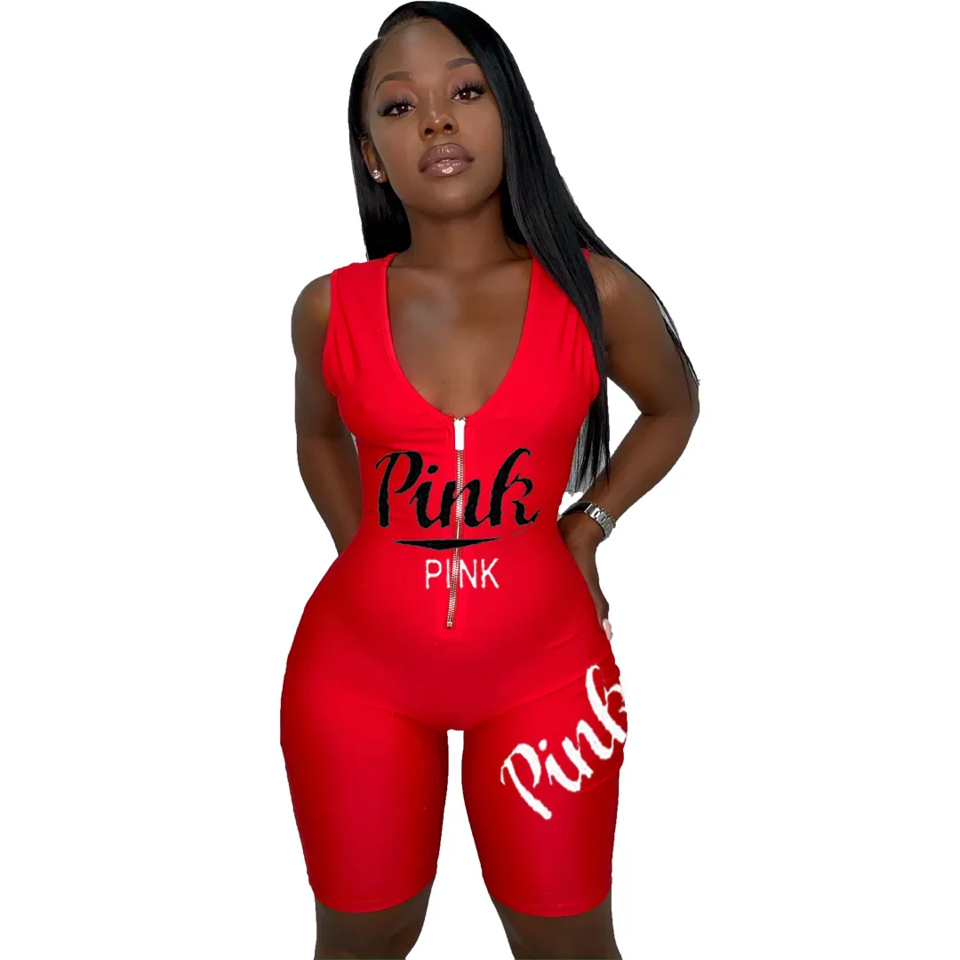 
Wefans 2020 Wholesale Solid color Sport Slimming Zip girls Jumpsuit Women One Piece Short Jumpsuits And Rompers 