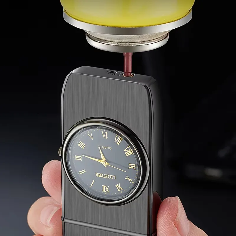 Wholesale Custom Metal Butane Gas Flint Lighter with Clock USB Style Jet for Men Cheap Price Cigarette Watch Lighter Giveaways