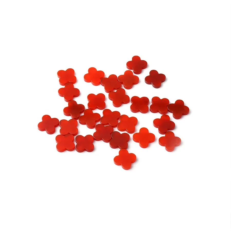 Goldstones High Quality 8-16mm Natural Red Agate Stones Polishing Four Leaf Clover Red Agate
