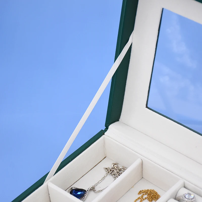 Customized Velvet Covered Foldable Storage Jewelry Window Box Transparent Top Glass Container Glass Jewelry Box