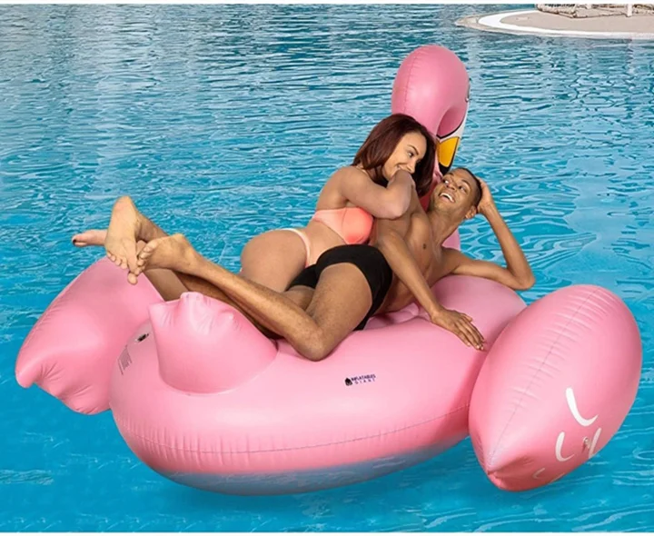 Swimming Pool Party Toys Lounge Raft Ride-on for 2 Players Adults Kids, Huge Flamingo Inflatable Pool Float Beach Float on Stock