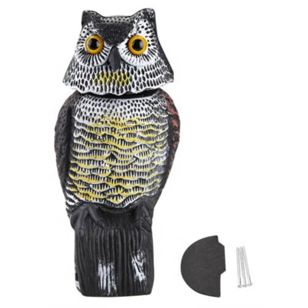 Realistic Bird Scarer Rotating Head Sound Owl Prowler Decoy Protection Repellent Pest Control Scarecrow Garden Yard Rotating Mov