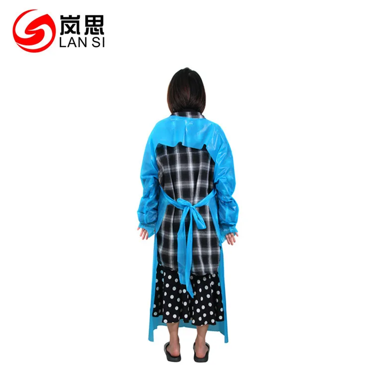 
Disposable Plastic Waterproof Blue Aprons with Long Sleeve 