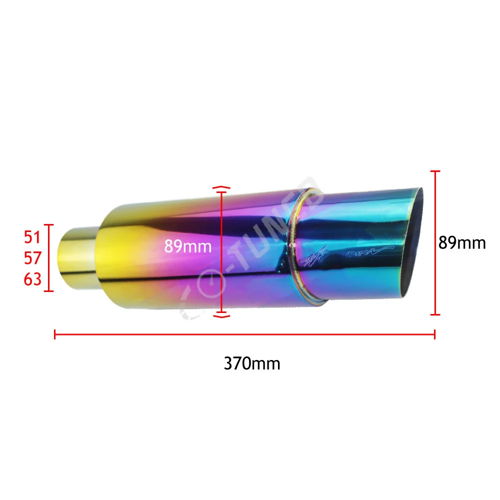 JDM Car Straight Exhaust Muffler Polished Stainless Steel Universal Pipe Tip End Oblique 89mm Outlet 51 57 63mm Inlet
