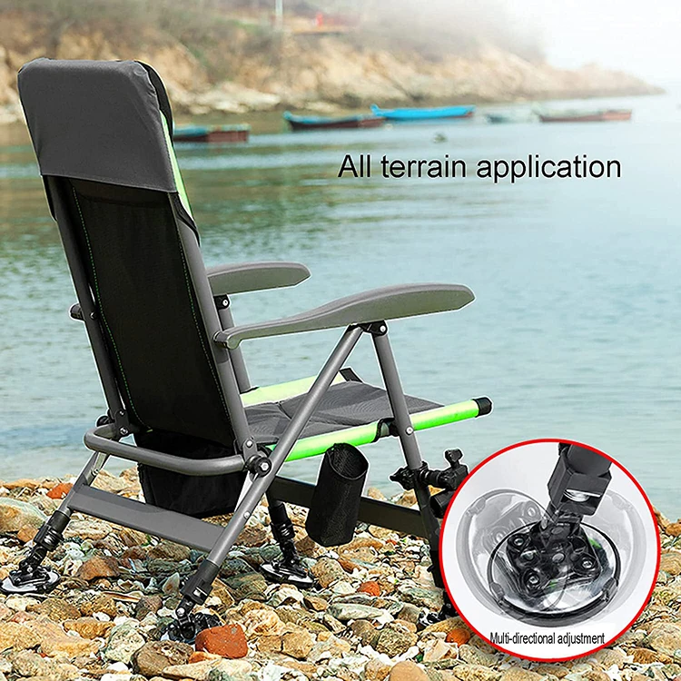 Portable Folding Beach Fishing Bed Chair Adjustable Recliner outdoor  army Green beach aluminum alloy fishing chair