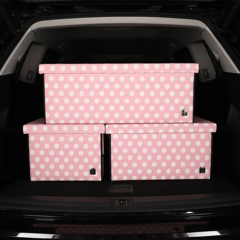 Car trunk storage box organizer with lid portable car storage stowing tidying fashion leather auto trunk box organizer