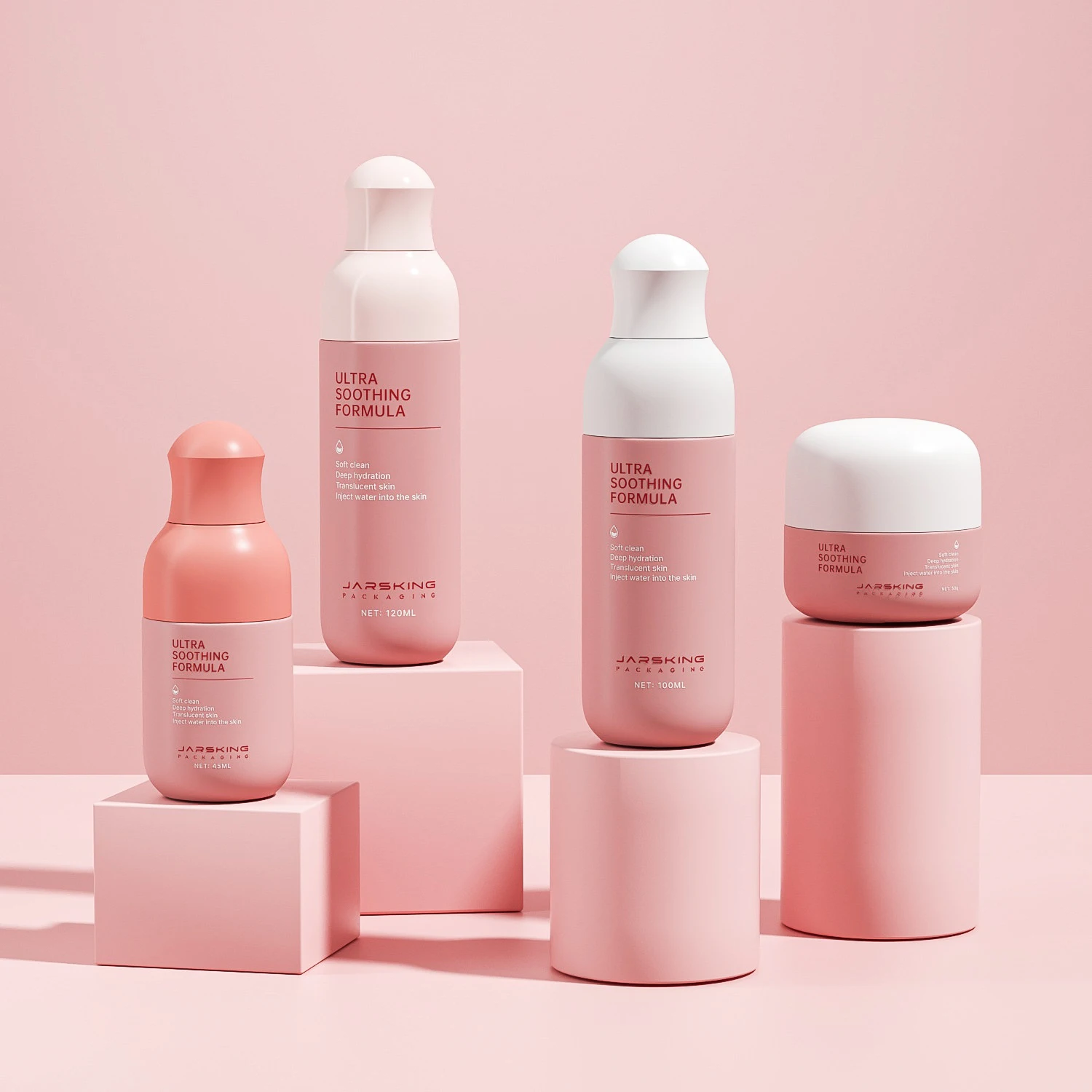 Customized logo beautiful glass cosmetic packaging set 30ml 45ml 100ml 120ml empty luxury skincare lotion pump bottle and jar