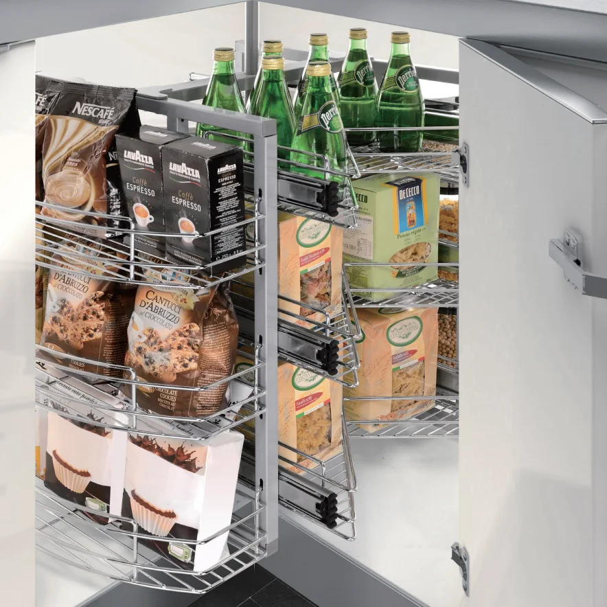 Kitchen for 900mm 36 inch blind cabinet 270 revolving super magic corner lazy suasun pull out drawer chrome wire storage basket