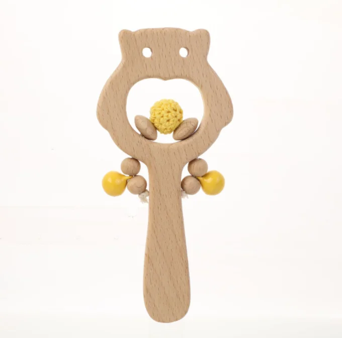 Wholesale Natural Beech wood educational toys Wooden Baby Rattle Owl Teething toys infant Training Sensory toy