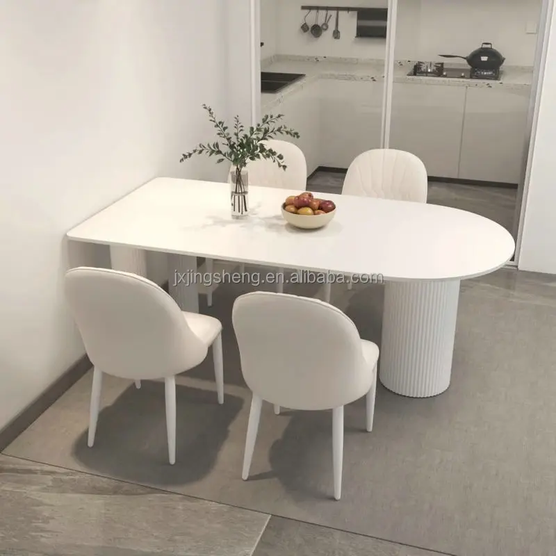 Modern set cream white rock modern simple dining table and dining chair