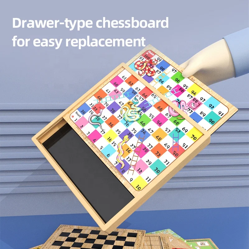 kids 12 In 1 Wooden Chess Checkers Board Game Classic Chinese chess flying chess board game set Party educational toys