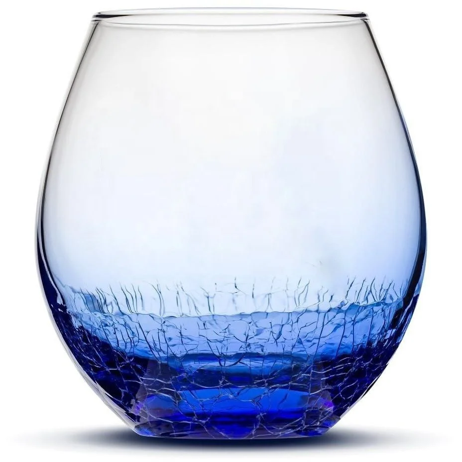 Tribal  stingray Design Sand Carved Crackle blue Stemless Wine Glass.jpg