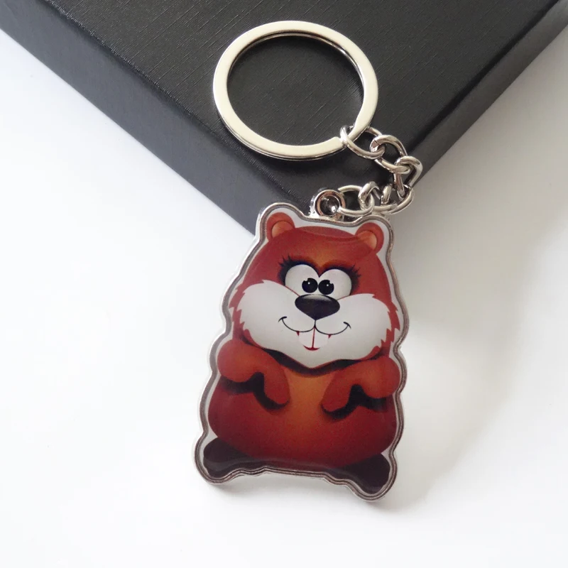 Custom adorable animal epoxy  Marmot printed dome metals key ring  key chain with your logo Squirrel keyring