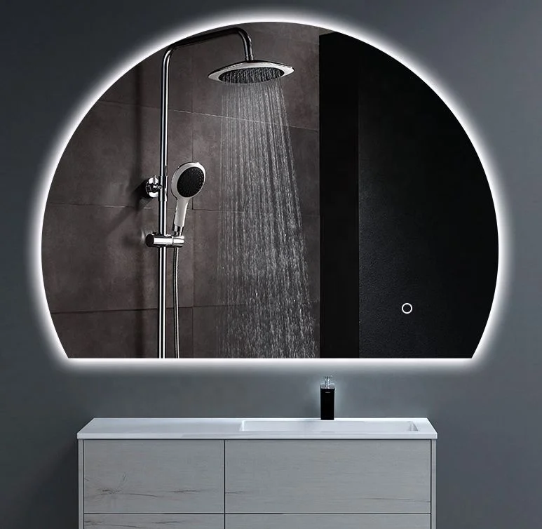 Customized Smart Bathroom Illuminated Half Round Mirror Makeup Hotel Led Bathroom Mirror