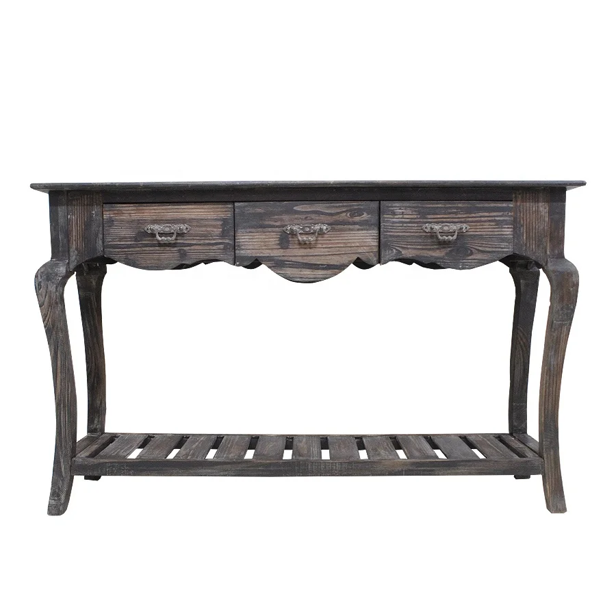 French Style Retro Antique Furniture Art Decor Wood Console Table with curved legs