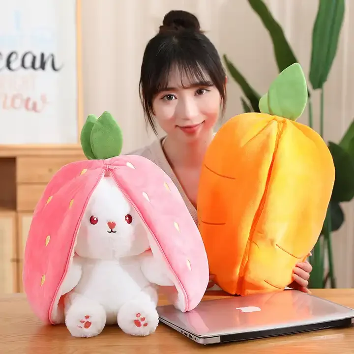 18/25/35 cm Wholesale price Kawaii Variable strawberry rabbit plush doll multi-form cute carrot rabbit plush toy