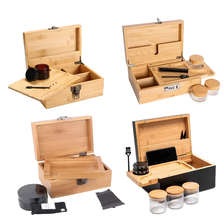 Wholesale Nature Bamboo Pink Smoke Stash Box Wooden Hash Stash Organizer Box