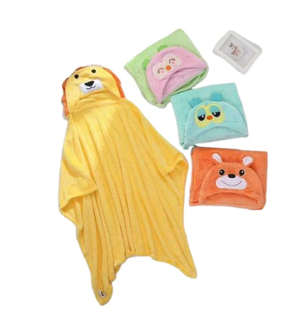 super soft embroidery hooded stock one layer microfiber flannel swaddle baby blankets