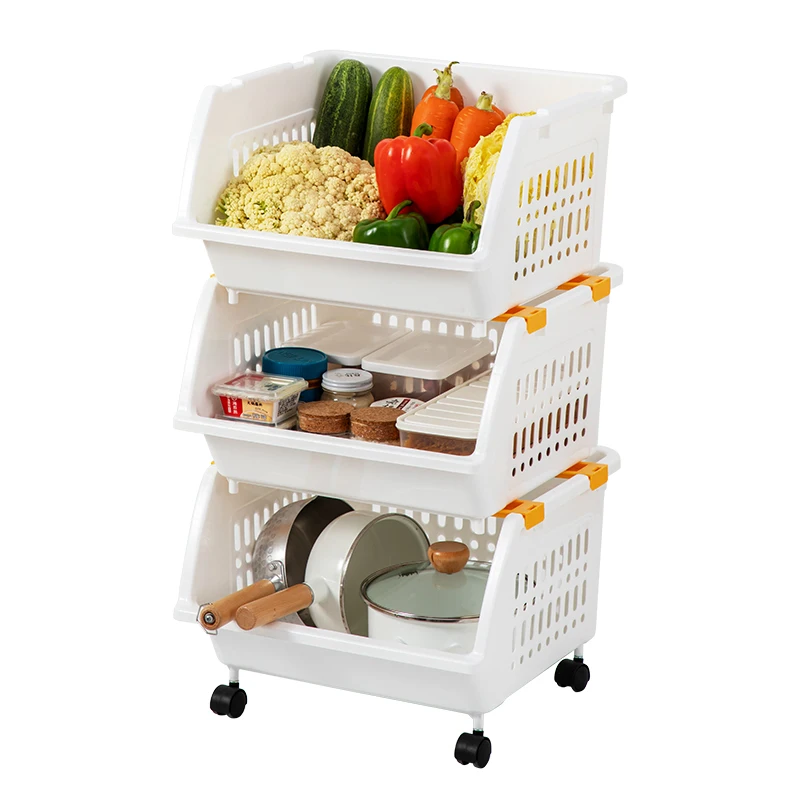 Wholesale plastic muil-Tier Fruit Basket Bowl for Kitchen vegetable Storage Stand Large basket with wheels