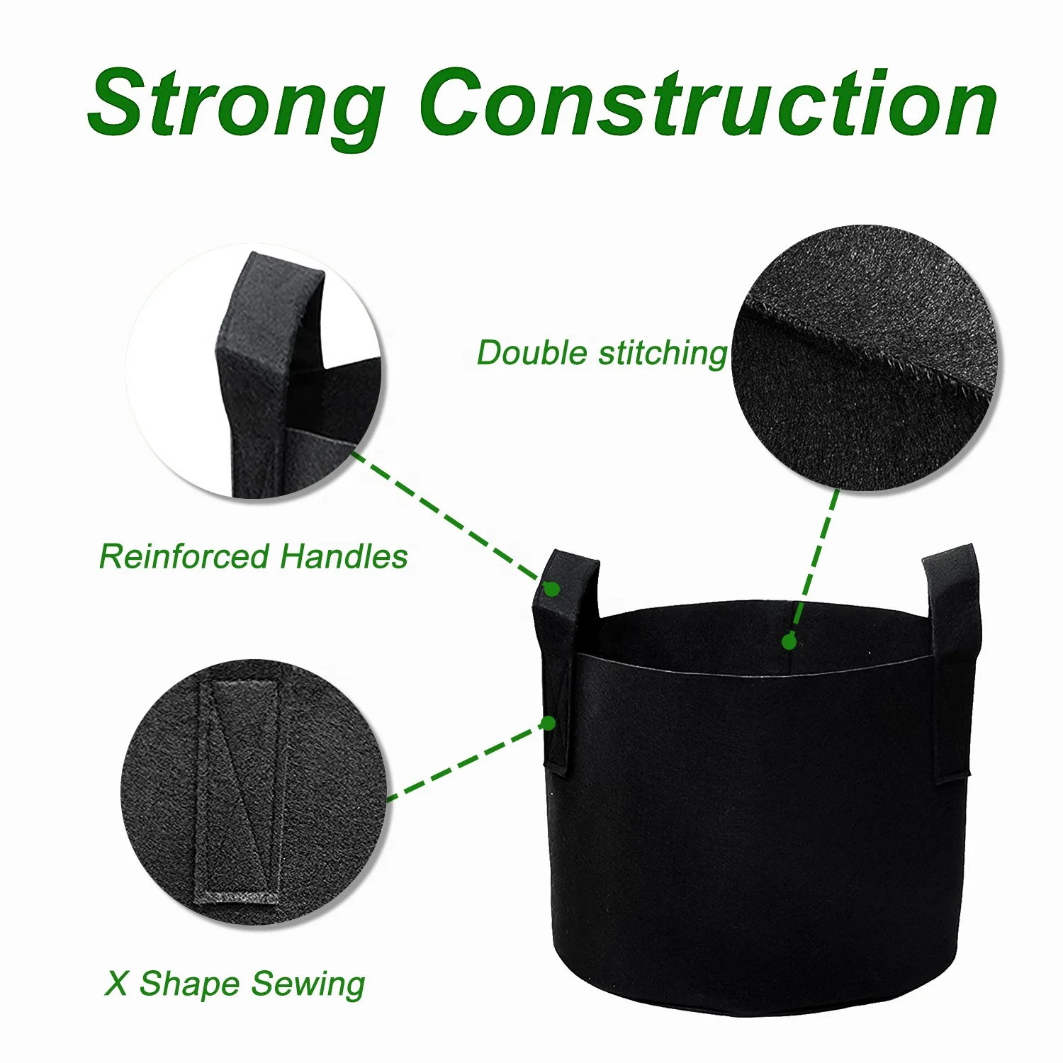 3 Gallon  300g Fabric Plant Grow Bags Fabric Flower Planter Pots Seedling Vegetable Grow Bags