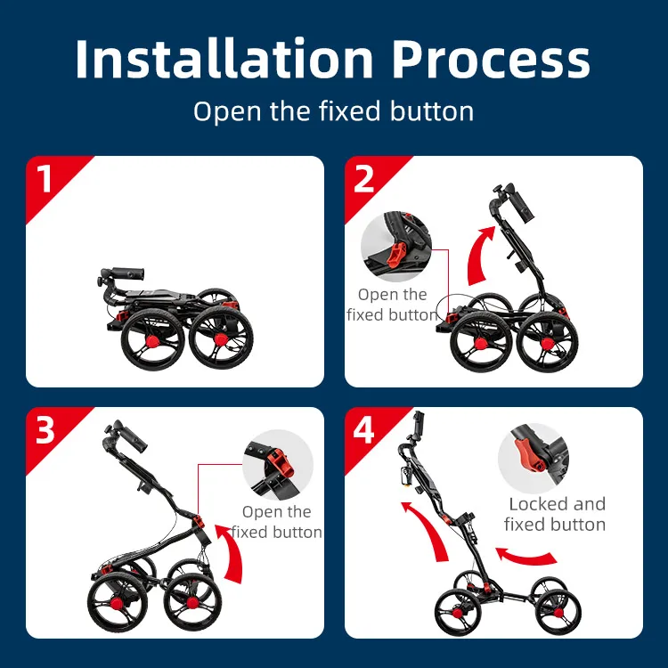 PLAYEAGLE Foldable 4 Wheels Golf Trolley Cart Aluminium Alloy Pull Cart Foldable Golf Push Cart Bag Carrier