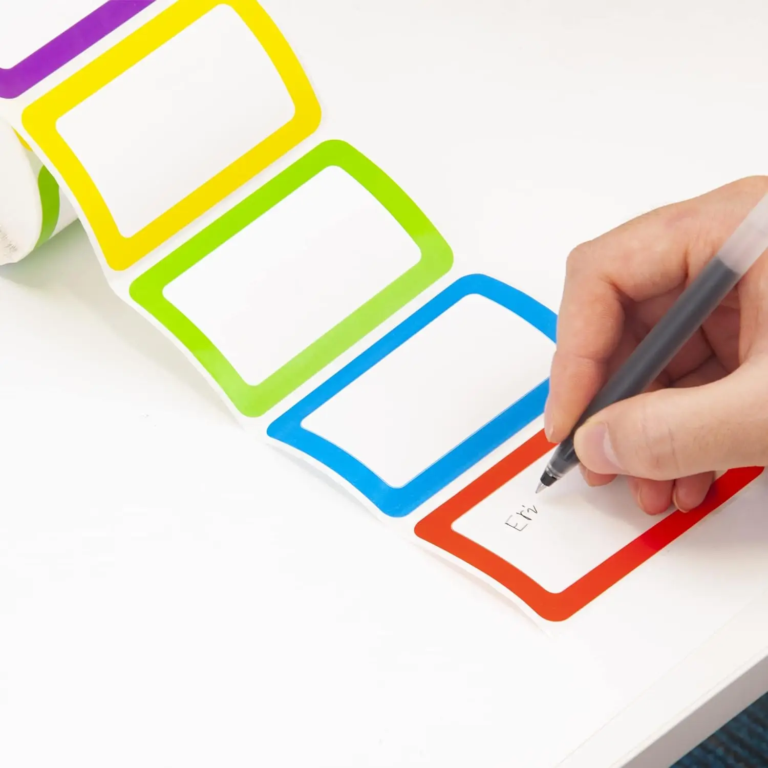 Assorted Reusable PVC Adhesive Name Tags Custom Logo Border Residue-Free for Clothes