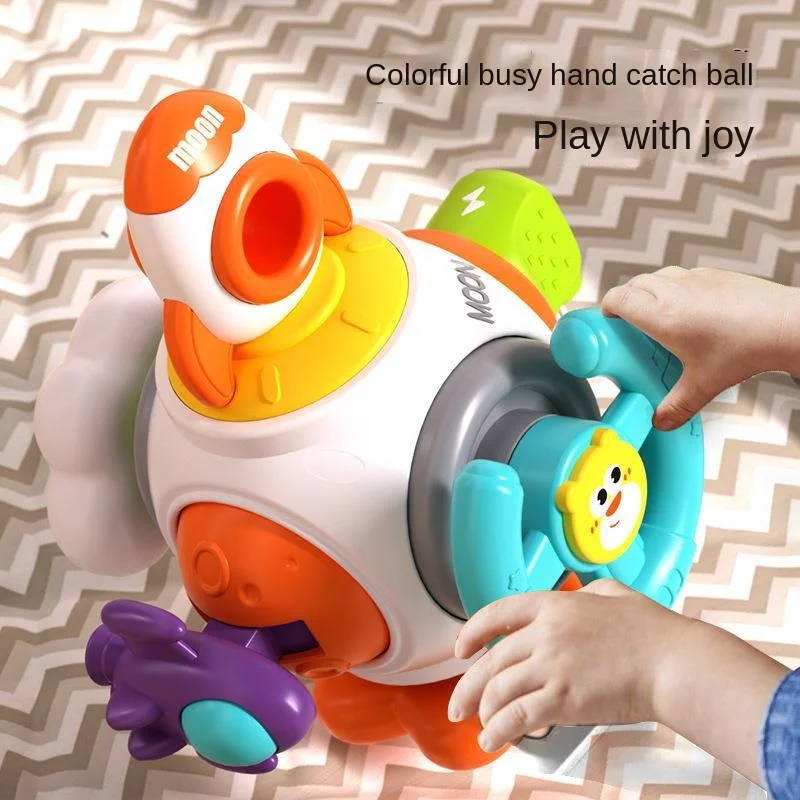 Unisex Plastic Baby Turn Music Toy Busy Ball Hand Grab Puzzle with Rotating Hexahedron Early Education Toy