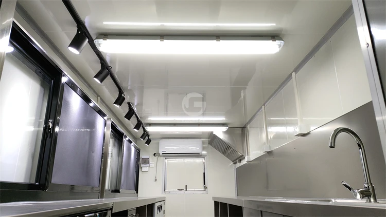 5 m Length Food Trailer Coffee Cart With Device And Stainless Steel Work Bench