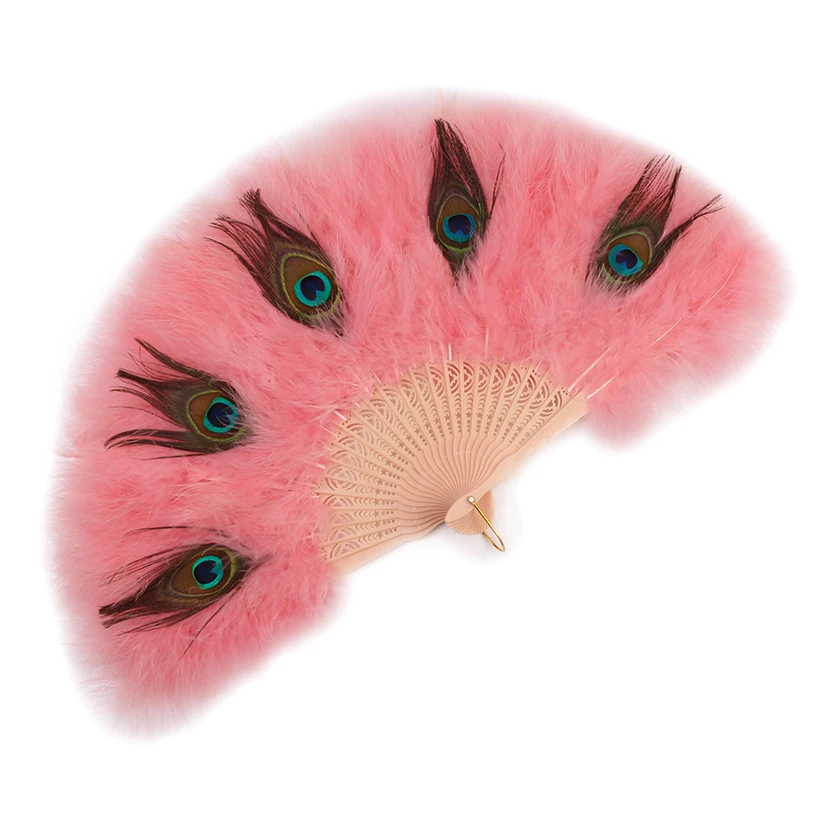FK Wholesale Dance Performance Fans And Wedding Bride Burlesque White Marabou Peacock Feather Fans