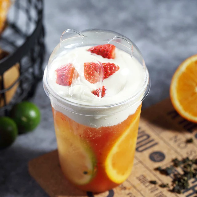 
Wholesale custom printing U shape pp 16/24oz 90 caliber disposable plastic bubble tea cup with dome lid 