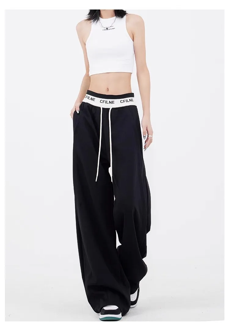 New Custom Loose Hip Hop Gray Casual Female High Waist Straight Leg Sweatpants For Girls