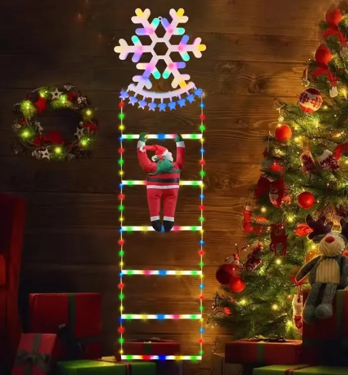 New Indoor LED Light Christmas Decoration Santa Claus Climbs Stairs on Door Wall Hanging Light Festive Indoor Room Decor