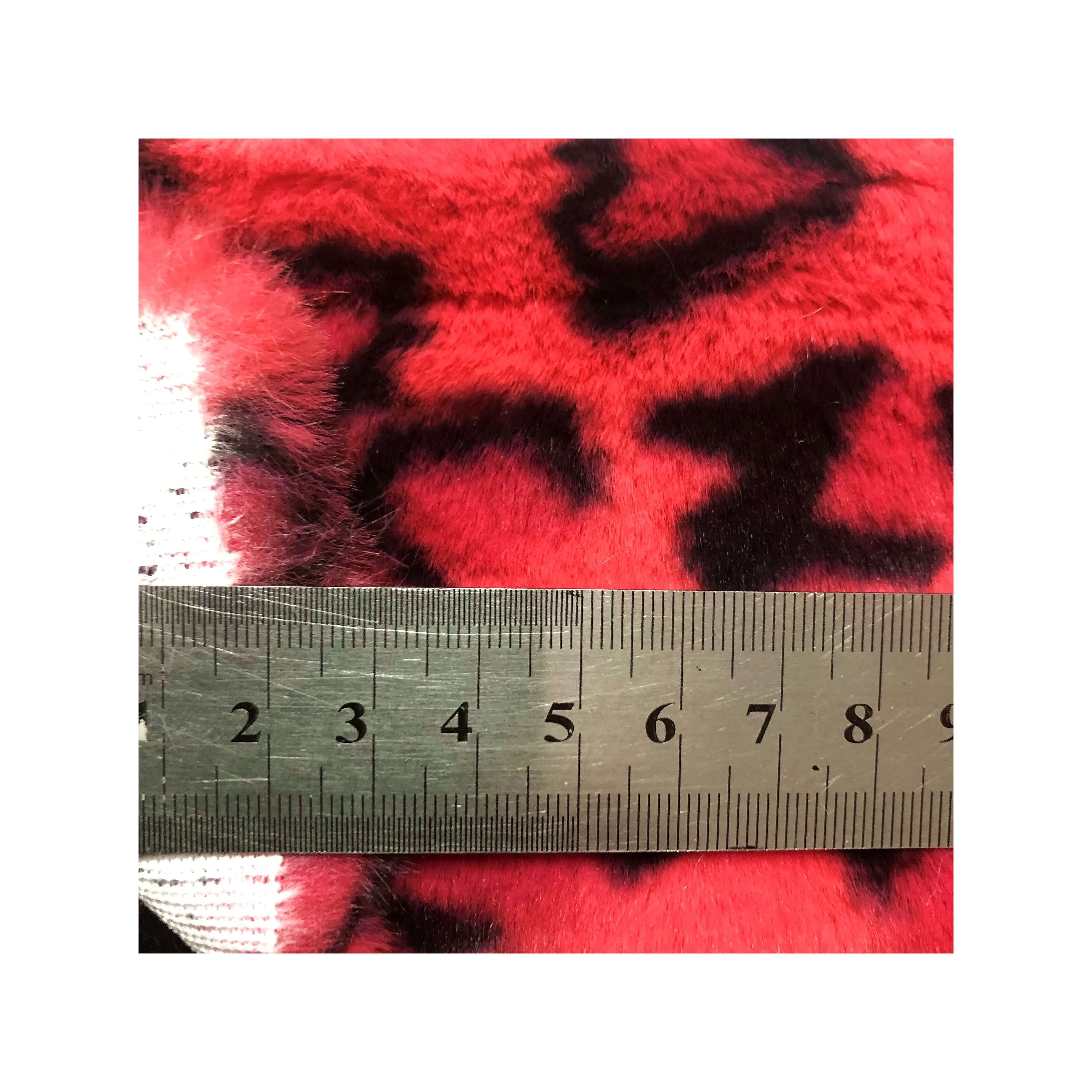 Tan Spots Black And Red Leopard Print Faux Fake Rabbit Fur Fabric For Costume Fancy Coat