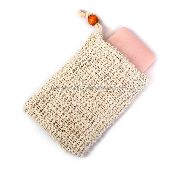 Natural Biodegradable Eco Friendly Sisal Soap Saver Pouch Bag Mesh Knitted Knitting Sisal Soap Saver Holder Bag for Soap Saving