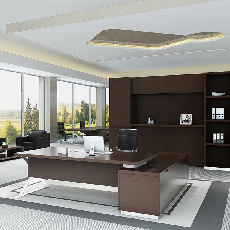 Luxury Office Furniture Modern Boss Wooden Table Metal Leg Office Manager Desk CEO Executive Office Desk