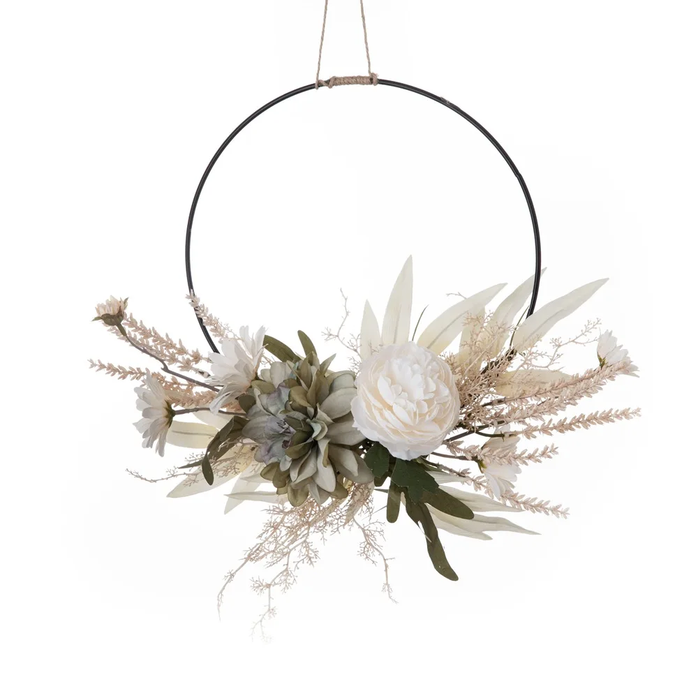 2024 New Design Hang Artificial Plants Floral Flower Hoop Wreath For For Front Door Wedding Decoration
