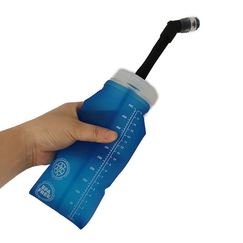 500ml, 600ml Custom design foldable Squeeze outdoor TPU water bottle sport soft flask with straw