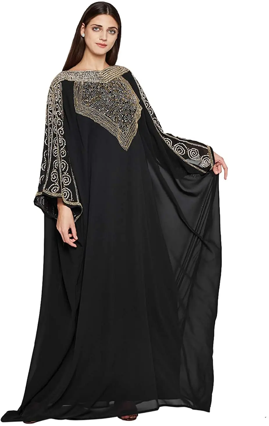 OEM ODM Farasha Long Sleeved Dress Black Long Sleeved Evening Dress Silk  Kaftan