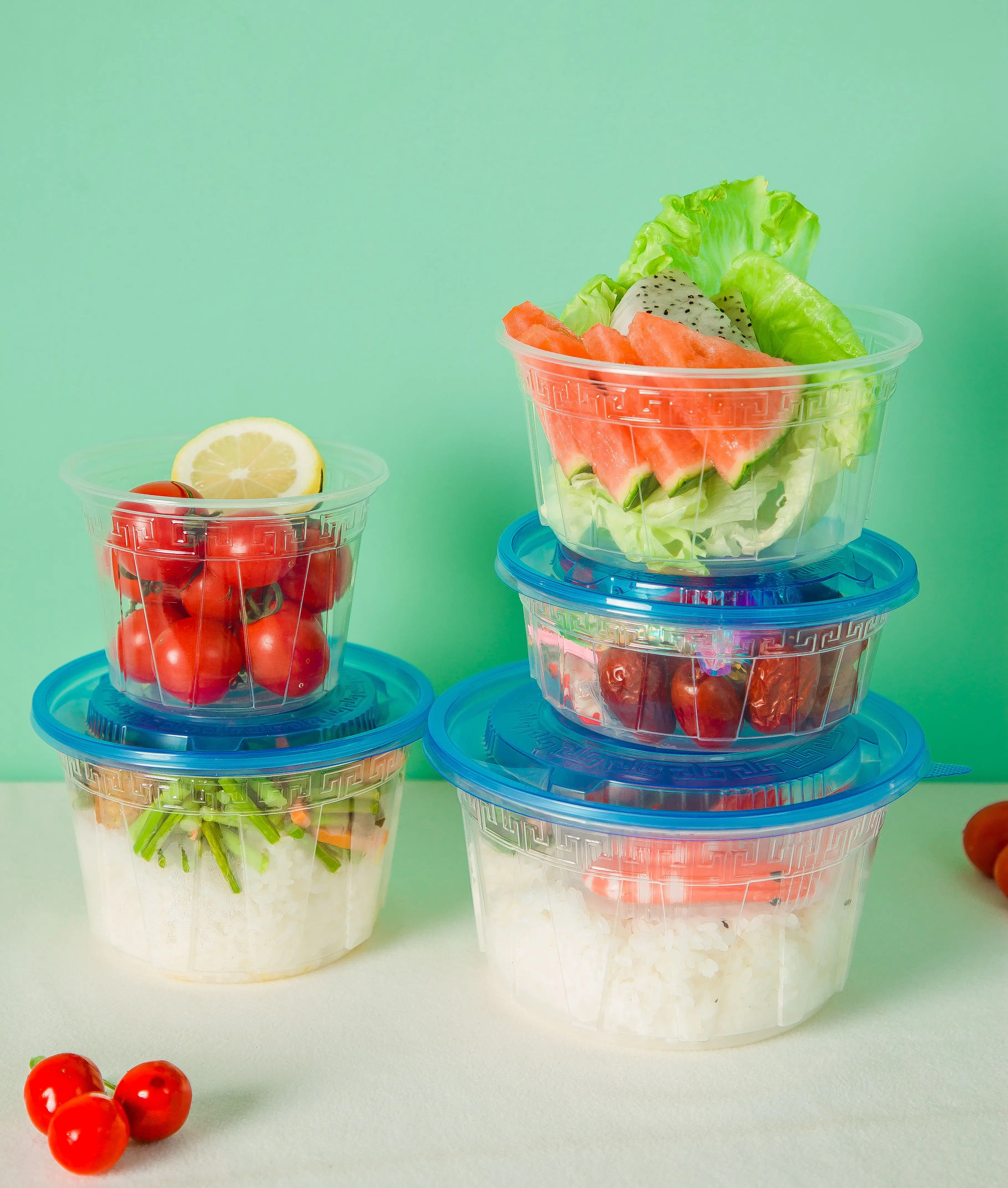 Professional Clear Plastic Food Container Round Disposable Takeaway Bowls With Lids