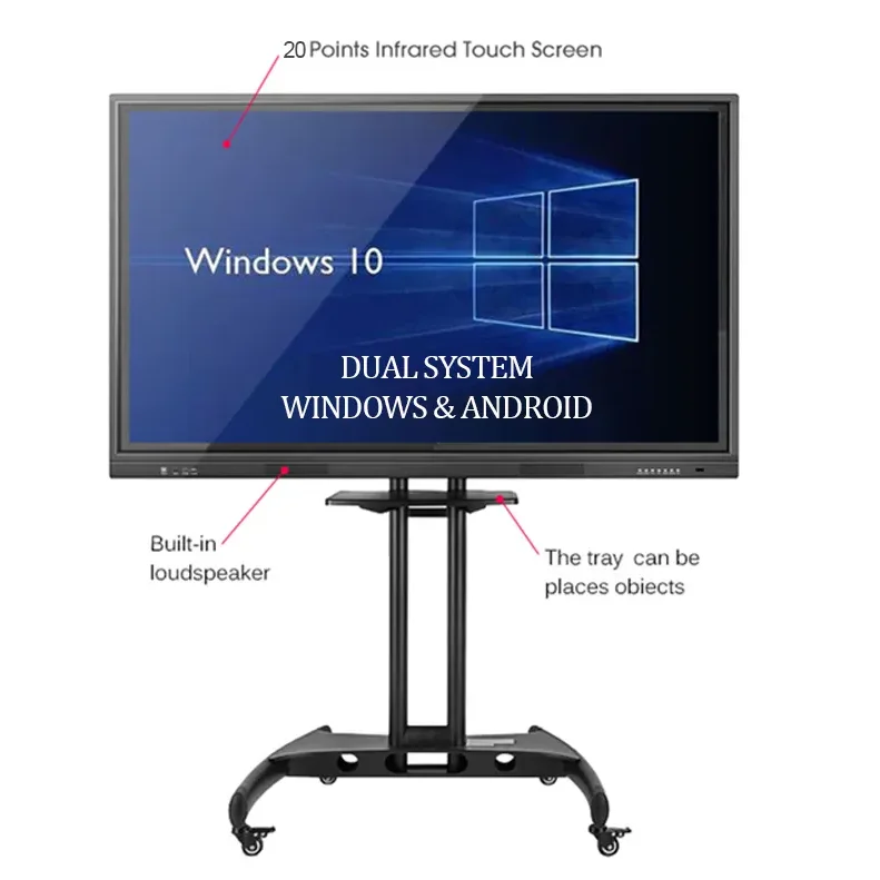 55 65 75 85 100 inch touch led screen 4K interactive panel smart board for school with digital pen