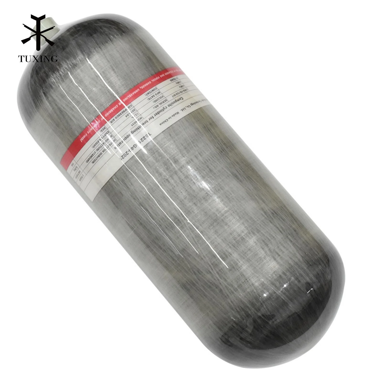 TUXING Long-Term Use Durable Customizable 300bar 30Mpa 4500psi 12Liters Big Capacity PCP Carbon Fiber Cylinder For Scuba Diving