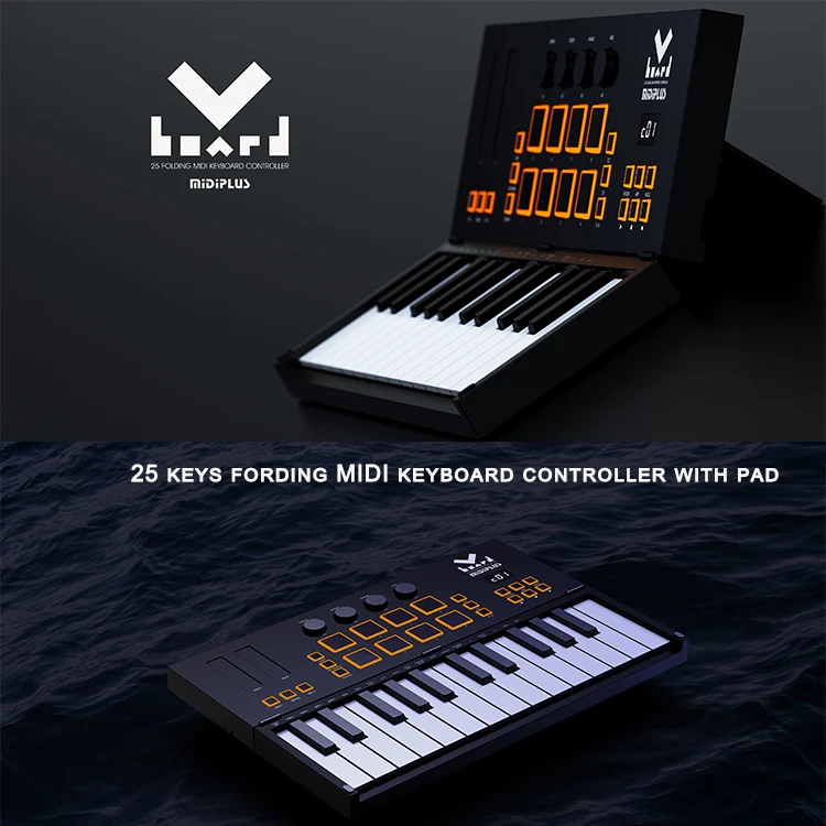 Midiplus Vboard 25 Multi-function Portable Wireless Bluetooth 25 Keys Folding Piano USB MIDI Keyboard Controller with Pad