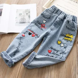 2020 Girls Jeans New Korean Youth Embroidered Jeans Print Heart Shaped Fashion Jeans Girls Clothing