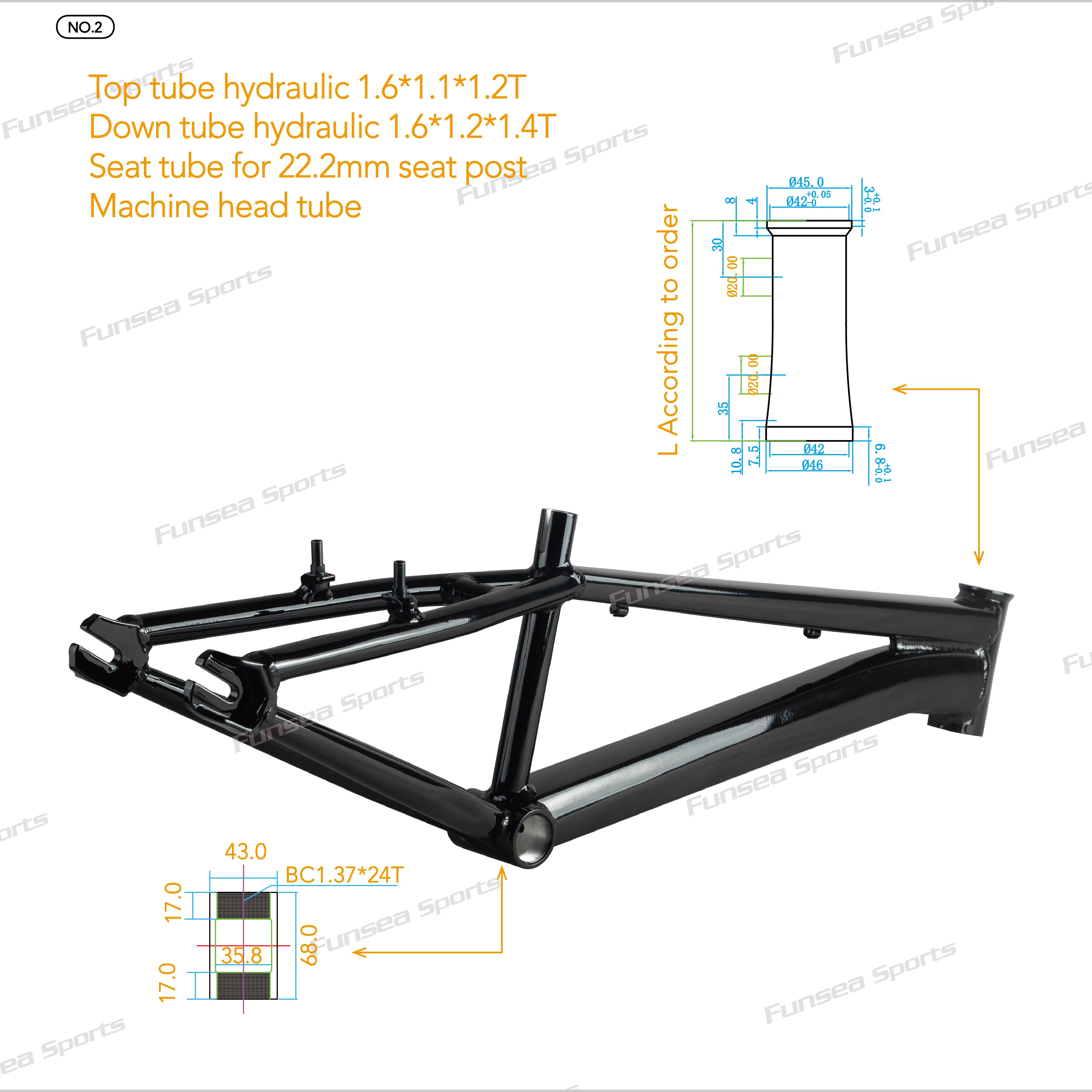 Funsea Bicycle Frame 20 Inch Bike BMX Aluminum Frames Racing BMXS