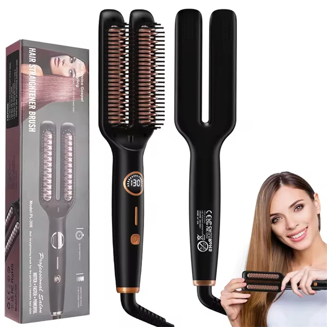 Electric Anti Frizz Hair  Hot Comb Brush Straightener One Step 2 in 1 Ceramic Hair Straightener Brush With Lcd Digital Display
